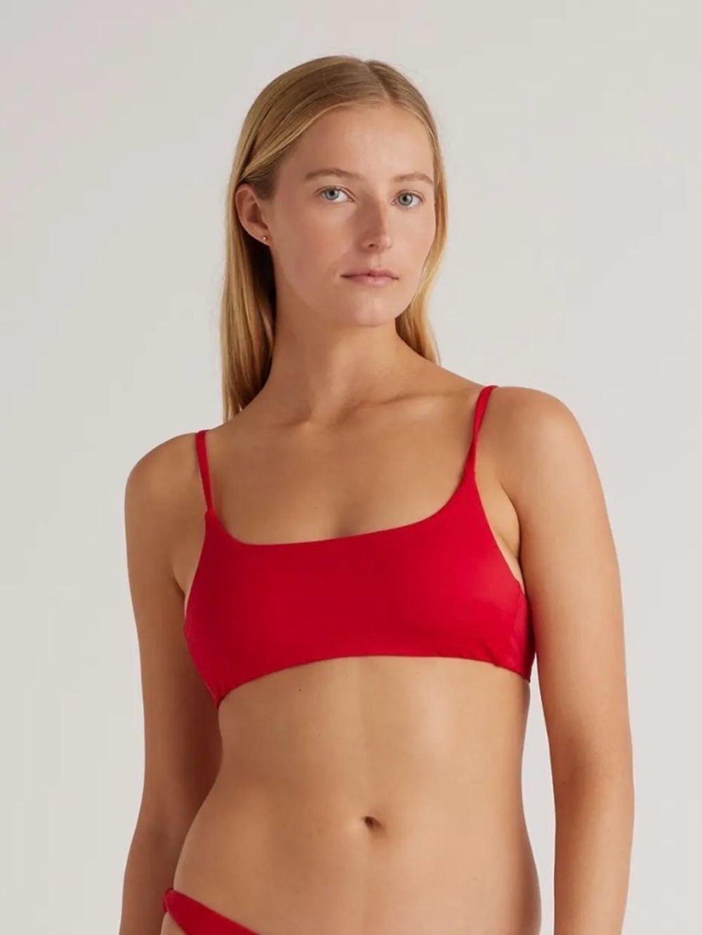 Quince Italian Scoop Neck Bikini Top Cherry Red NWT Size Medium